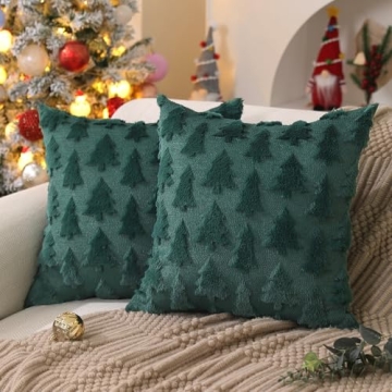 DFXSZ Christmas Tree Pillow Covers 18x18 inch Set of 2 Christmas Decoration Green Soft Plush Faux Fu...