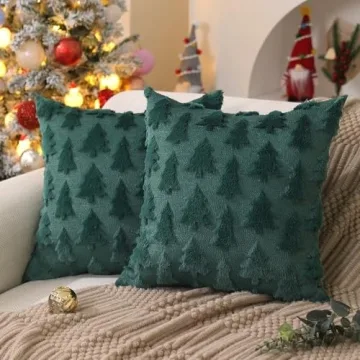 DFXSZ Christmas Tree Pillow Covers 18x18 inch Set of 2 Christmas Decoration Green Soft Plush Faux Fu...