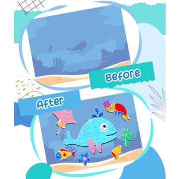 ZMLM Foil Art Kit for Kids - Arts Crafts Fun Mess Free Activity, Gifts for Ages 4 5 6 7 8 9 Girls Boys, Crafts for Kids Creative Birthday Easter Valentines Gifts Toys (Ocean)