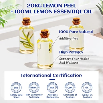 HIQILI 100ML Lemon Essential Oil, Household Cleaning, Air Purification, Skin Care, Can be Added to Cleansers, Sprays, Body Lotions Use - 3.38 Fl Oz