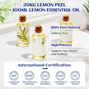 HIQILI 100ML Lemon Essential Oil, Household Cleaning, Air Purification, Skin Care, Can be Added to Cleansers, Sprays, Body Lotions Use - 3.38 Fl Oz
