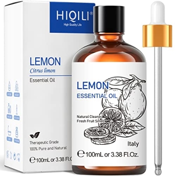 HIQILI 100ML Lemon Essential Oil, Household Cleaning, Air Purification, Skin Care, Can be Added to Cleansers, Sprays, Body Lotions Use - 3.38 Fl Oz