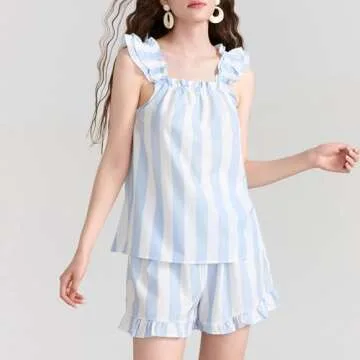 Aopwsrlyi Cute Ruffle Trim Summer Pajama Set for Women