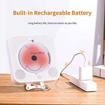 Yintiny Rechargeable Cute CD Player with Blutooth 5.0; Portable Music Player for Home Decor; Remote Control; Support AUX in Cable&USB; HiFi Bluetooth Player