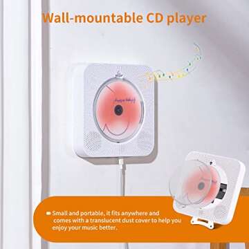 Yintiny Rechargeable Cute CD Player with Blutooth 5.0; Portable Music Player for Home Decor; Remote Control; Support AUX in Cable&USB; HiFi Bluetooth Player