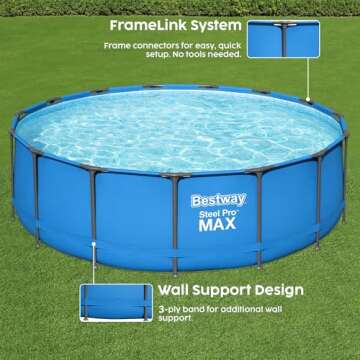 Bestway Steel Pro 15’ x 48" Round Metal Steel Frame Above Ground Outdoor Backyard Family Swimming Pool, Blue