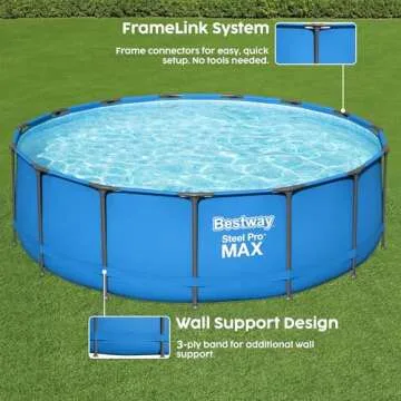 Bestway Steel Pro 15’ x 48" Round Metal Steel Frame Above Ground Outdoor Backyard Family Swimming Pool, Blue