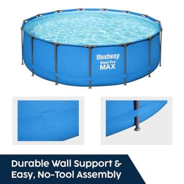 Bestway Steel Pro 15’ x 48" Round Metal Steel Frame Above Ground Outdoor Backyard Family Swimming Pool, Blue