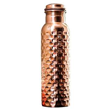 Craft Trade Diamond Pure Copper Bottle with Lid and Carry Bag for Drinking Water BPA Free Leak Proof Boosts Immunity, Supports Digestive & Liver Health, Ayurveda Inspired 34oz - 1 Litre Natural