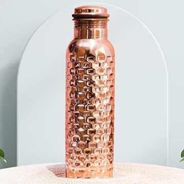 Craft Trade Diamond Pure Copper Bottle with Lid and Carry Bag for Drinking Water BPA Free Leak Proof Boosts Immunity, Supports Digestive & Liver Health, Ayurveda Inspired 34oz - 1 Litre Natural