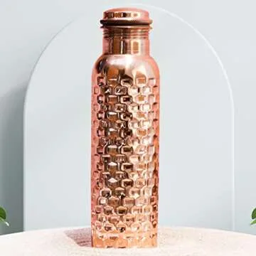 Craft Trade Diamond Pure Copper Bottle with Lid and Carry Bag for Drinking Water BPA Free Leak Proof Boosts Immunity, Supports Digestive & Liver Health, Ayurveda Inspired 34oz - 1 Litre Natural