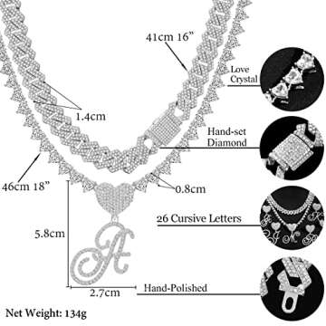 DLSIXNCO Silver Cuban Link Chain Necklace Set for Women
