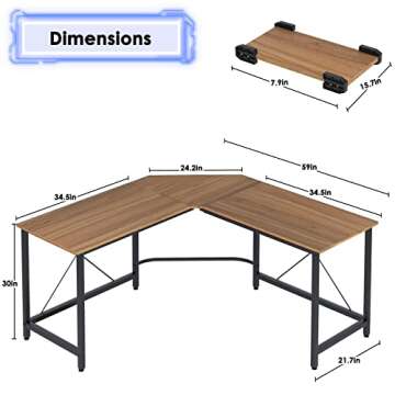 soges L Shaped Gaming Desk, L Desk Computer Corner Desk, 59 x 59 inches Large L Shaped Desk for Home Office, Sturdy Writing Desk Writing Workstation Gaming Table, Oak