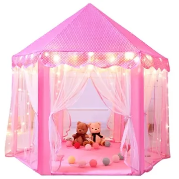 Sumbababy Princess Castle Tent for Girls Fairy Play Tents for Kids Hexagon Playhouse with Fairy Star...