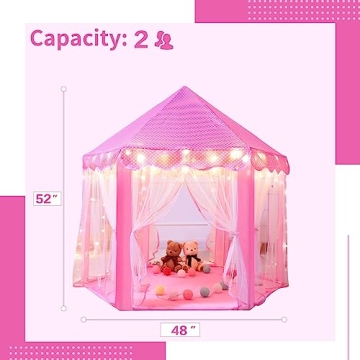 Sumbababy Princess Castle Tent for Girls Fairy Play Tents for Kids Hexagon Playhouse with Fairy Star Lights Toys for Children or Toddlers Indoor or Outdoor Games (Pink)