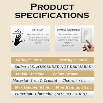 ALOADECOR 3-Light 16" Retro Antique Gold Crystal Globe Chandelier Sphere Cage-Style Shade Pendant Light for Kitchen Isl and Dining Room