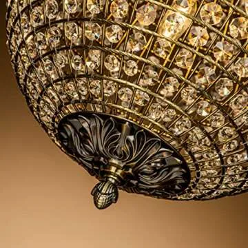 ALOADECOR 3-Light 16" Retro Antique Gold Crystal Globe Chandelier Sphere Cage-Style Shade Pendant Light for Kitchen Isl and Dining Room