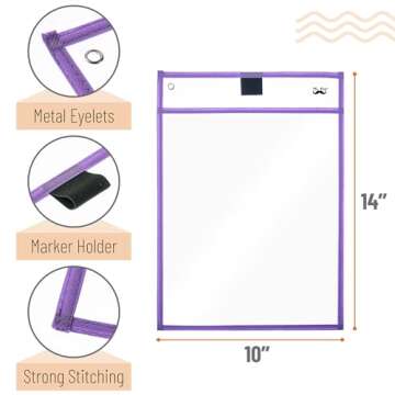 Mr. Pen- Dry Erase Pocket Sleeves, 10 x 14 Inch, 6 Pack, Pastel Colors, Plastic Sleeves, Dry Erase Pockets Reusable Sleeves, Dry Erase Sleeves, Clear Pocket Sleeves, Classroom Sleeves