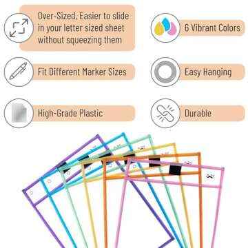 Mr. Pen- Dry Erase Pocket Sleeves, 10 x 14 Inch, 6 Pack, Pastel Colors, Plastic Sleeves, Dry Erase Pockets Reusable Sleeves, Dry Erase Sleeves, Clear Pocket Sleeves, Classroom Sleeves