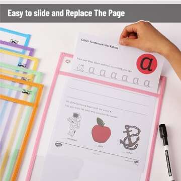 Mr. Pen- Dry Erase Pocket Sleeves, 10 x 14 Inch, 6 Pack, Pastel Colors, Plastic Sleeves, Dry Erase Pockets Reusable Sleeves, Dry Erase Sleeves, Clear Pocket Sleeves, Classroom Sleeves