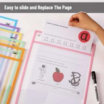 Mr. Pen- Dry Erase Pocket Sleeves, 10 x 14 Inch, 6 Pack, Pastel Colors, Plastic Sleeves, Dry Erase Pockets Reusable Sleeves, Dry Erase Sleeves, Clear Pocket Sleeves, Classroom Sleeves