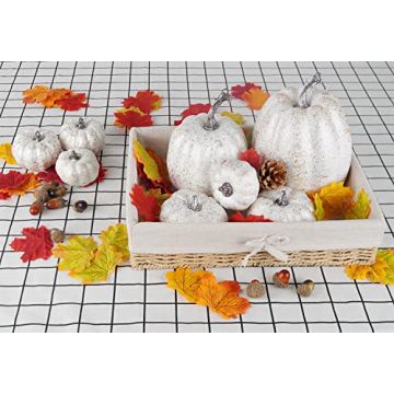 Artmag 8 Pcs Silver Artificial Pumpkins for Fall Decor