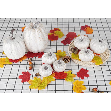 Artmag 8 Pcs Silver Artificial Pumpkins for Fall Decor