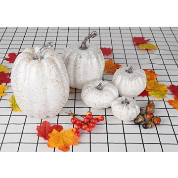 Artmag 8 Pcs Silver Artificial Pumpkins for Fall Decor