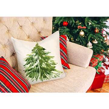 4TH Emotion Watercolor Christmas Tree Throw Pillow Cover Cushion Case for Home Decor Sofa Couch 18" ...