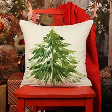 4TH Emotion Watercolor Christmas Tree Pillow Cover - 18"