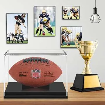 KKU Football Display Case Autographed Football Holder Clear Acrylic Display Case with Built-in Removable Football Display Stand (No Assembly Required)