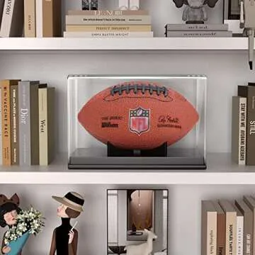 KKU Football Display Case Autographed Football Holder Clear Acrylic Display Case with Built-in Removable Football Display Stand (No Assembly Required)
