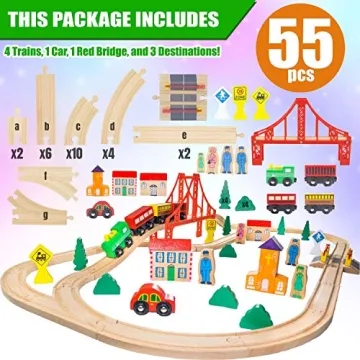 Deluxe Wooden Train Set 55 Pcs Compatible with Thomas