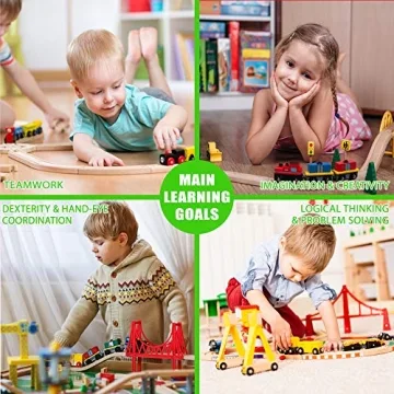 Deluxe Wooden Train Set 55 Pcs Compatible with Thomas