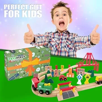 Deluxe Wooden Train Set 55 Pcs Compatible with Thomas