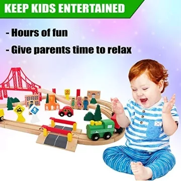 Deluxe Wooden Train Set 55 Pcs Compatible with Thomas