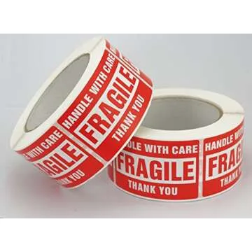 10 Rolls/5000 Labels,Handle with Care Fragile Thank You, Red Warning Shipping Label Stickers (2" x 3")