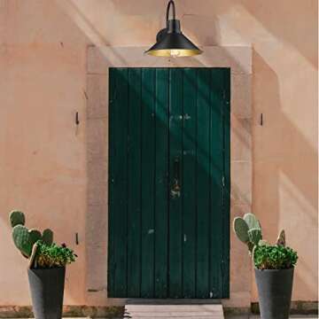 Treekee Dusk to Dawn Outdoor Lighting Porch Light Farmhouse Wall Mount Gooseneck Wall Sconce Exterior Lighting Industrial Black Finish Lantern,1Pack