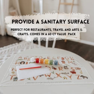 Animal Alphabet Disposable Placemats for Toddlers, 60 Pack