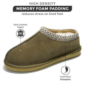Project Cloud Australian Sheepskin Slippers - Memory Foam Mens Indoor & Outdoor, Non-Slip Footwear &...