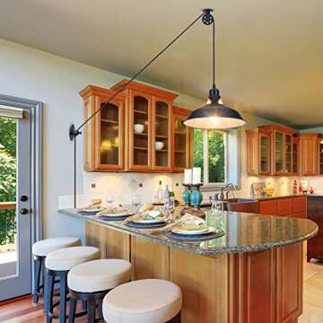 Lomoky Plug in Pendant Light, Hanging Lamp with Black Barn Pendant Lighting with 14.76ft Cord On/Off Switch, Adjustable Pulley Hanging Pendant Lighting for Kitchen Bedroom Restaurant 2 Pack