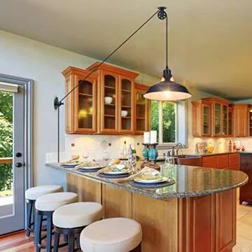 Lomoky Plug in Pendant Light, Hanging Lamp with Black Barn Pendant Lighting with 14.76ft Cord On/Off Switch, Adjustable Pulley Hanging Pendant Lighting for Kitchen Bedroom Restaurant 2 Pack