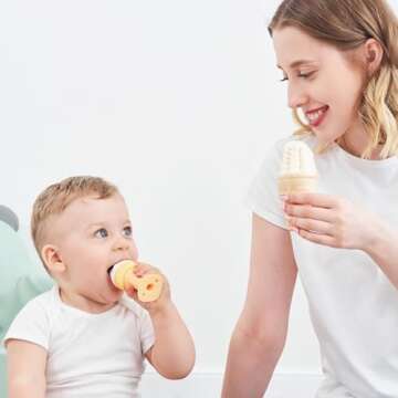 Smily Mia Freezer Teether for Babies 12-18Months,Freezable Ice Cream Toy for 6-12Months Babies,Cold Water Soother for 3-6Months for Teething Pian Relief,Cream White