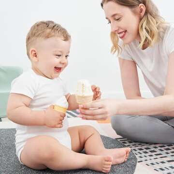 Smily Mia Freezer Teether for Babies 12-18Months,Freezable Ice Cream Toy for 6-12Months Babies,Cold Water Soother for 3-6Months for Teething Pian Relief,Cream White