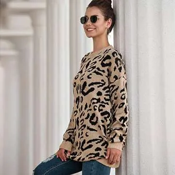NSQTBA Women's Long Leopard Sweaters for Stylish Comfort