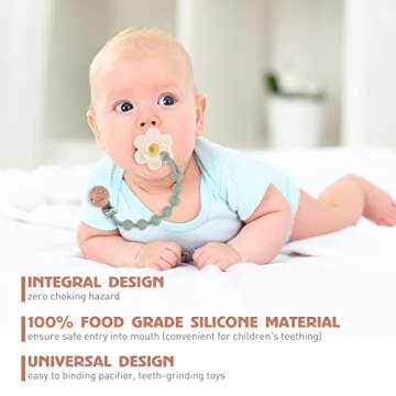 Pacifier Clips for Baby Boys Girl - 100% Food Grade Silicone, One Piece Pacifier Clip Holder, Wooden...