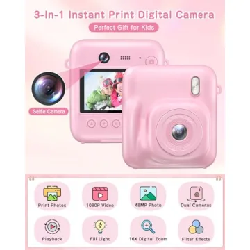 Kids Instant Print Camera - 48MP for Ages 4-9