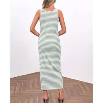 NOLLSOM Spring Dresses for Women Easter Dresses Casual Sleeveless Striped Midi Dresses Split Boho Long Dress(Bean Green,Small)