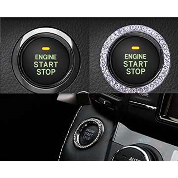 Generic Car Interior Emblem Crystal Ring Sticker Key Ignition Starter and Knob Bling Ring Push to Start Button Car Crystal Rhinestone Ring Female Accessories Unique Gift Silver 1 5x1 5x0 12