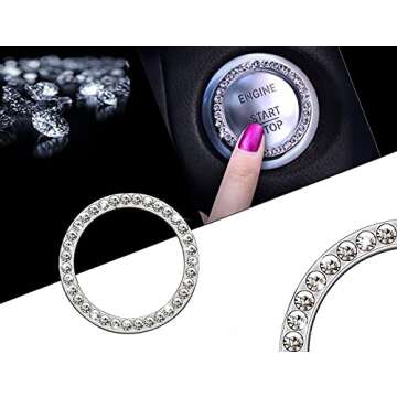 Generic Car Interior Emblem Crystal Ring Sticker Key Ignition Starter and Knob Bling Ring Push to Start Button Car Crystal Rhinestone Ring Female Accessories Unique Gift Silver 1 5x1 5x0 12